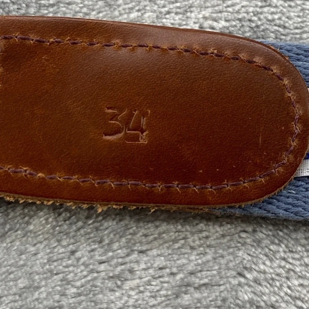 Preston Mens 34 Blue Crab Embroidered Surcingle Belt Leather Brass USA Coastal